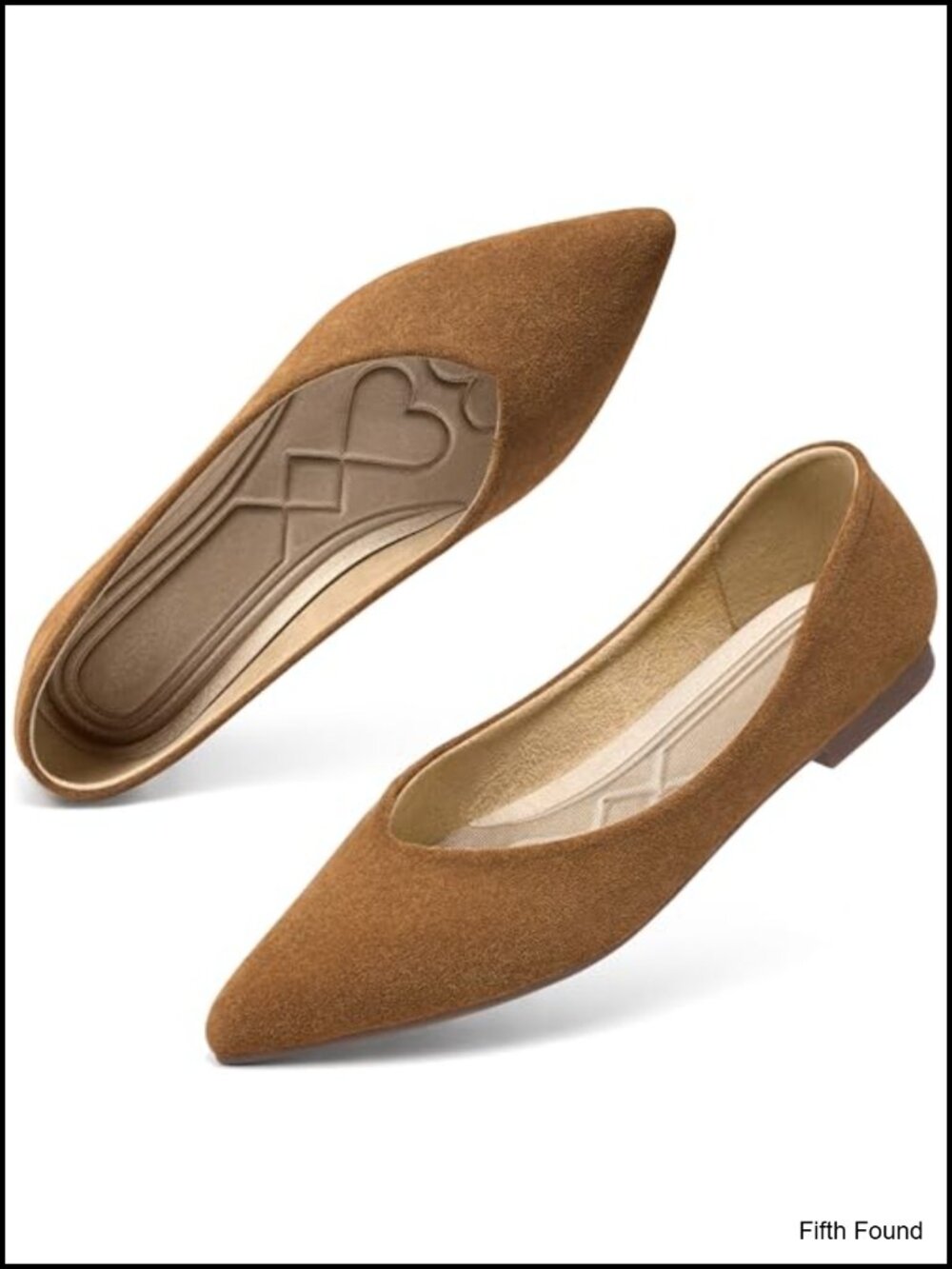 Women's Suede Pointed Toe Ballet Flats Memory Foam Slip On Shoes